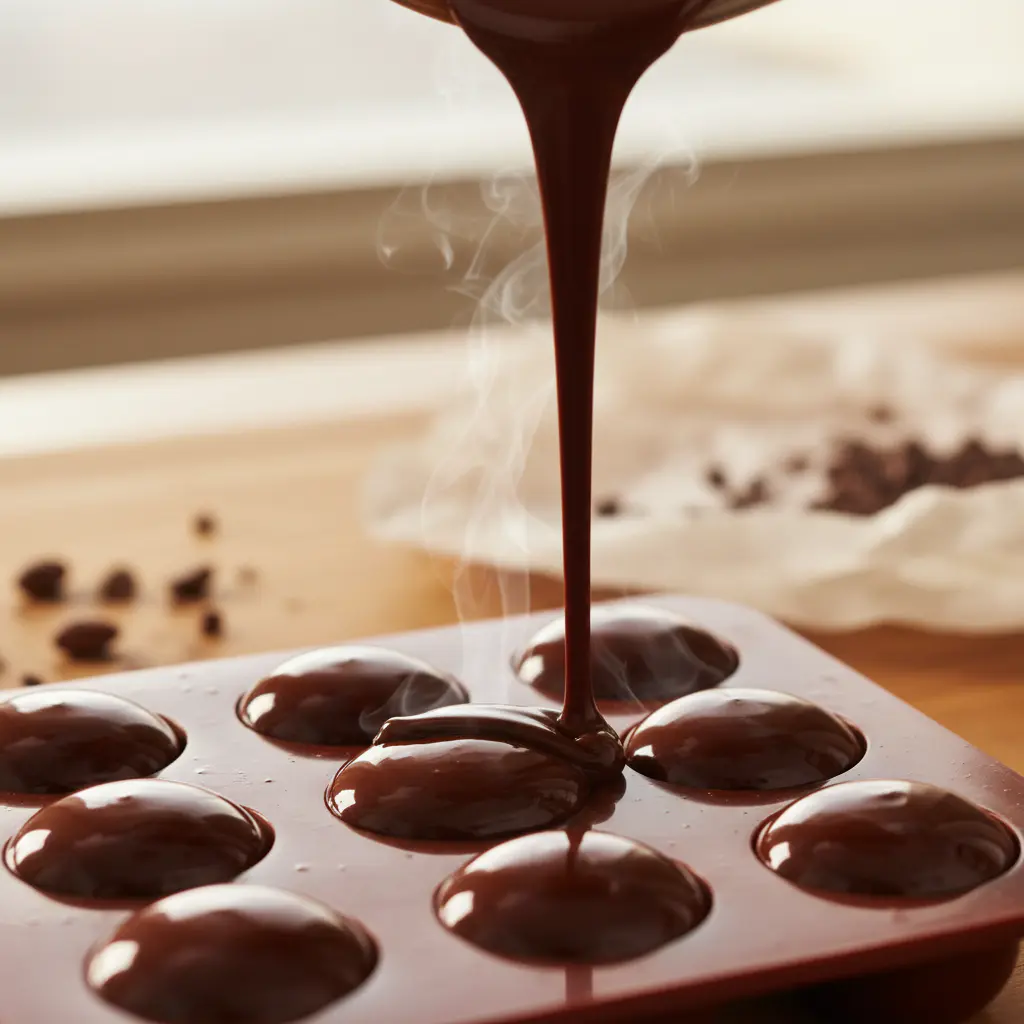 Chocolatier pouring chocolate