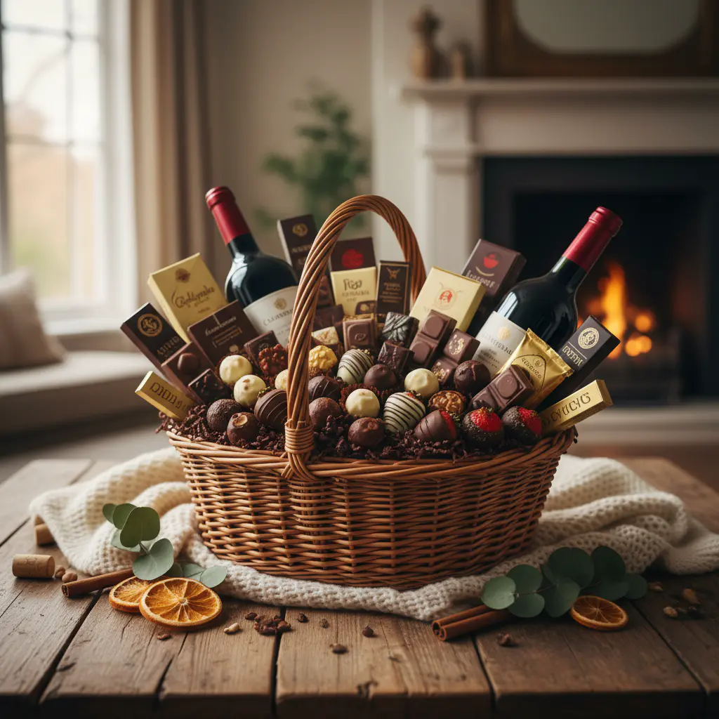 Large chocolate hamper with wine